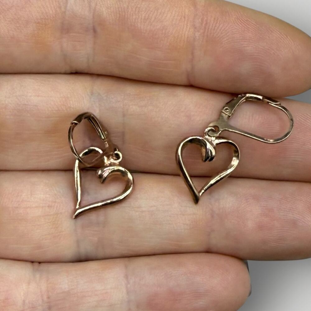 925 Sterling Silver Rose Gold Plated Open Heart Dangle Leverback Earrings